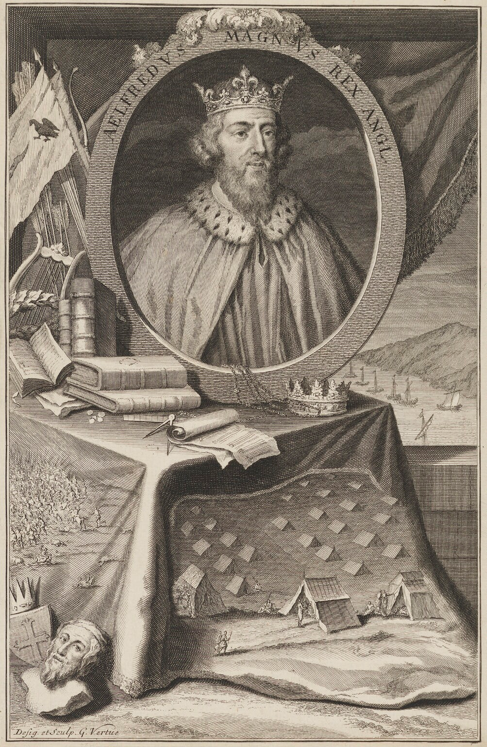 Alfred the Great — engraving by George Vertue, 18th century